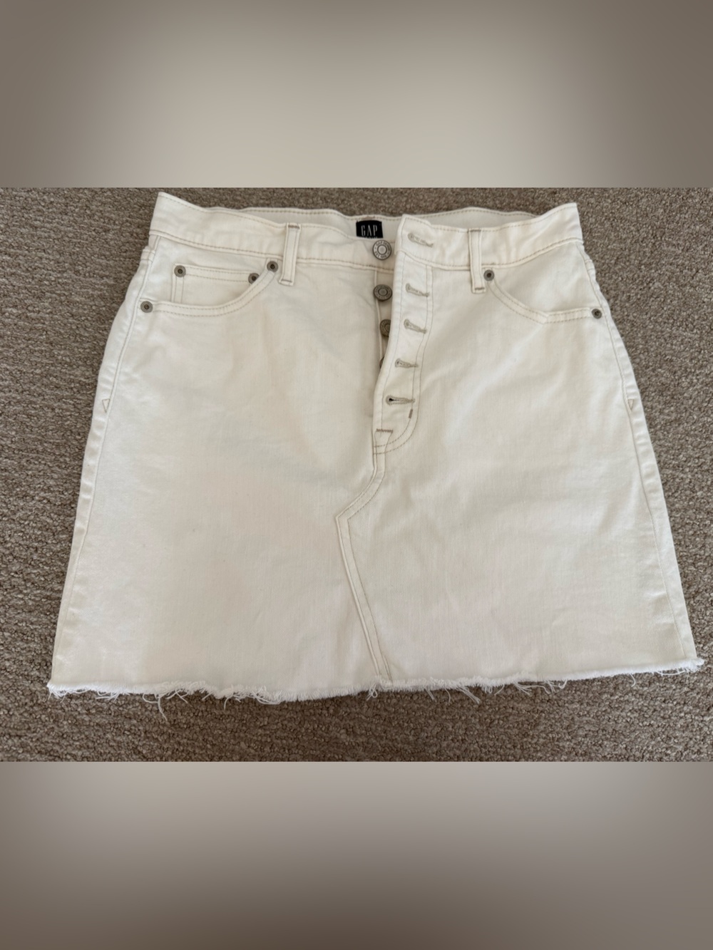 GAP Cream Button-Front Denim Midi Skirt